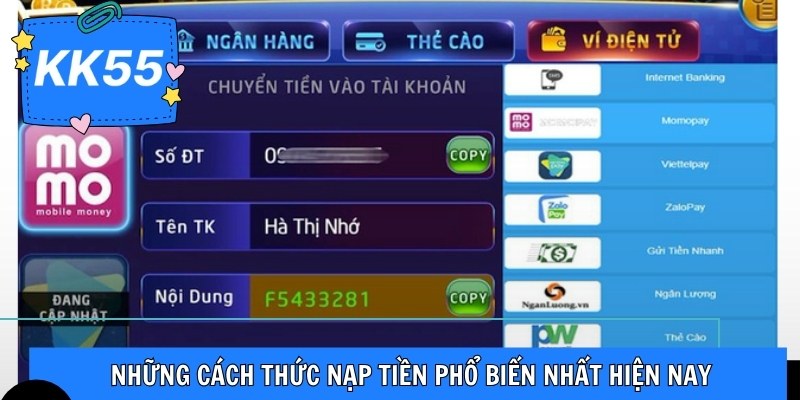 Những cách thức nạp tiền phổ biến nhất hiện nay